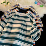 Striped long-sleeve shirt with a brand logo on a white background