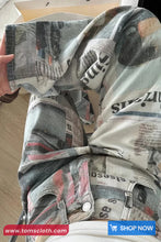High Waist Newspaper Pattern Jeans Pants