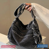 Casual Multi Pockets Denim Shoulder Bag