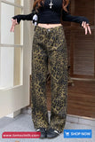 Long Retro Leopard Pattern Straight Pants