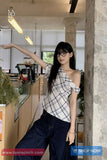 One Shoulder Retro Plaid Casual Shirt
