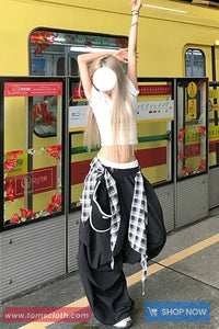 Loose Wide Leg Plaid Patchwork Cargo Pants