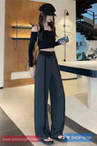 High Waist Loose Lined Office Long Pants