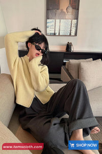 High Waist Striped Patchwork Office Fleece Pants