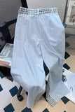 High Waist Plaid Belted Elegant Striped Loose Pants