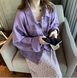 Loose Cropped Style Purple Denim Jacket