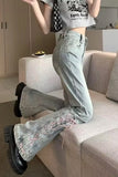 High Waist Side Lace Tie Blue Jeans Pants