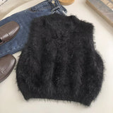 Sleeveless O-Neck Faux Fur Sweater