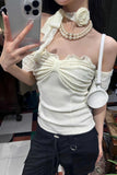 Sexy Slash Neck Flower Neck Patchwork Summer Crop Tops