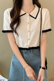 Short Sleeve Retro Turn Down Collar Knitted Shirts