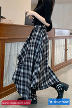 Vintage Woolen Plaid Asymmetrical Midi Skirts