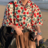 Short Sleeve Roses Pattern Blouse Shirt
