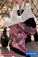 High Waist Cute Pattern Mid Length Pink Skirts