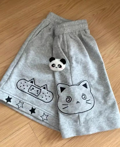 Cute Cat Embroidery Home Wear Shorts Pants