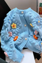 3D Flower Embroidered Knitted Cardigan Sweater