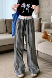High Waist Elastic Loose Plaid Pants