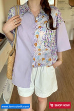 Short Sleeve Two Pattern Combination Blouse Shirts