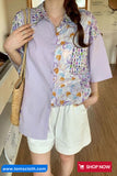 Short Sleeve Two Pattern Combination Blouse Shirts