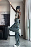High Waist Side Pockets Long Denim Jeans Pants