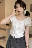 Short Sleeve Bow Knot Cute Cropped Slim Shirts