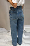 High Waist Side Beading Pearls Jeans Pants