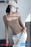Long Sleeve Skew Collar Sexy Cropped Slim Shirt