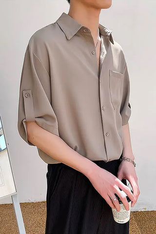 Half Sleeve Solid Colors Men Blouse Shirt