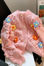 3D Flower Embroidered Knitted Cardigan Sweater