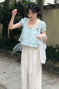 Puff Sleeve Sweet Ruffles Cropped Shirts