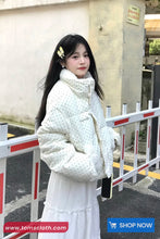 Retro Dots Pattern Corduroy Parkas Coat Jacket