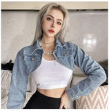 Sexy Cropped Style Open Denim Jacket