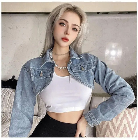 Sexy Cropped Style Open Denim Jacket