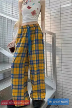 Retro Casual Yellow Plaid Long Pants