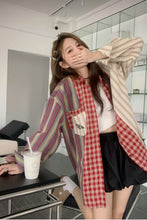 Long Sleeve Striped And Plaid Combination Blouse Shirt