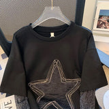 Long Sleeve Star Patchwork Fake Two Style Shirt