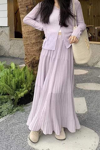 High Waist Long Pleated Style Casual Skirts