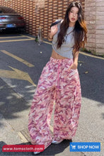 Loose Wide Leg Elastic Waist Pink Camouflage Pants