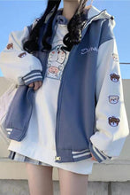 Loose Bears Sleeve Pattern Hooded Baseball Jacket