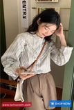 Long Sleeve Vintage Ruffles Striped Blouse Shirt