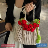 Roses Flower Crochet Hollow Out Tote Bag