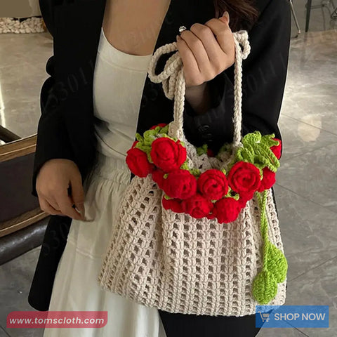 Roses Flower Crochet Hollow Out Tote Bag