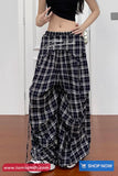 Loose Vintage Black Plaid Wide Leg Pants