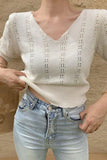 V-Neck Thin Knitted Hollow Out Shirts