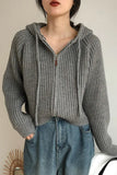 Long Sleeve Zip Up Hooded Knitted Sweater