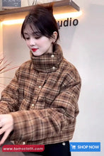 Stand Neck Vintage Plaid Pattern Winter Thick Coat Jacket