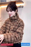 Stand Neck Vintage Plaid Pattern Winter Thick Coat Jacket