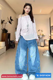 Loose Stars Embroidered Washed Blue Jeans Pants