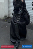Loose Hip Hop Style Wide Leg Black Jeans Pants