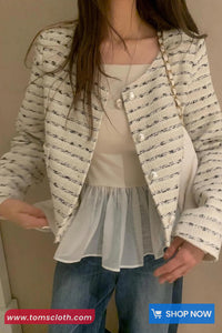 Long Sleeve Elegant Striped Tweed Jacket