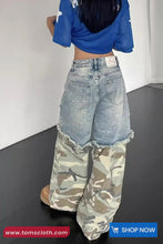 High Waist Camouflage Stitched Jeans Pants